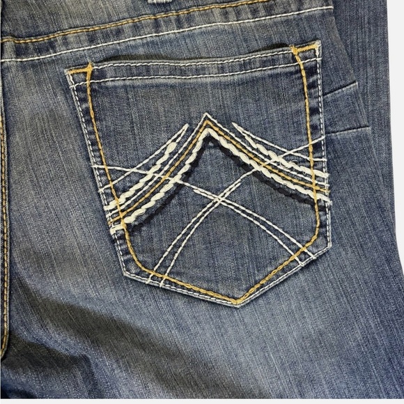 Ariat REAL Jeans Women's 33R Blue Mid Rise Boot Cut Rainstorm Whipstitch Western - Picture 5 of 10